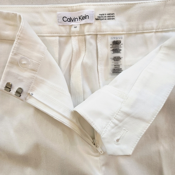 Calvin Klein White Dress Trousers, Faux Pockets Tapered Slim Leg Size 10 NWT - Picture 5 of 6
